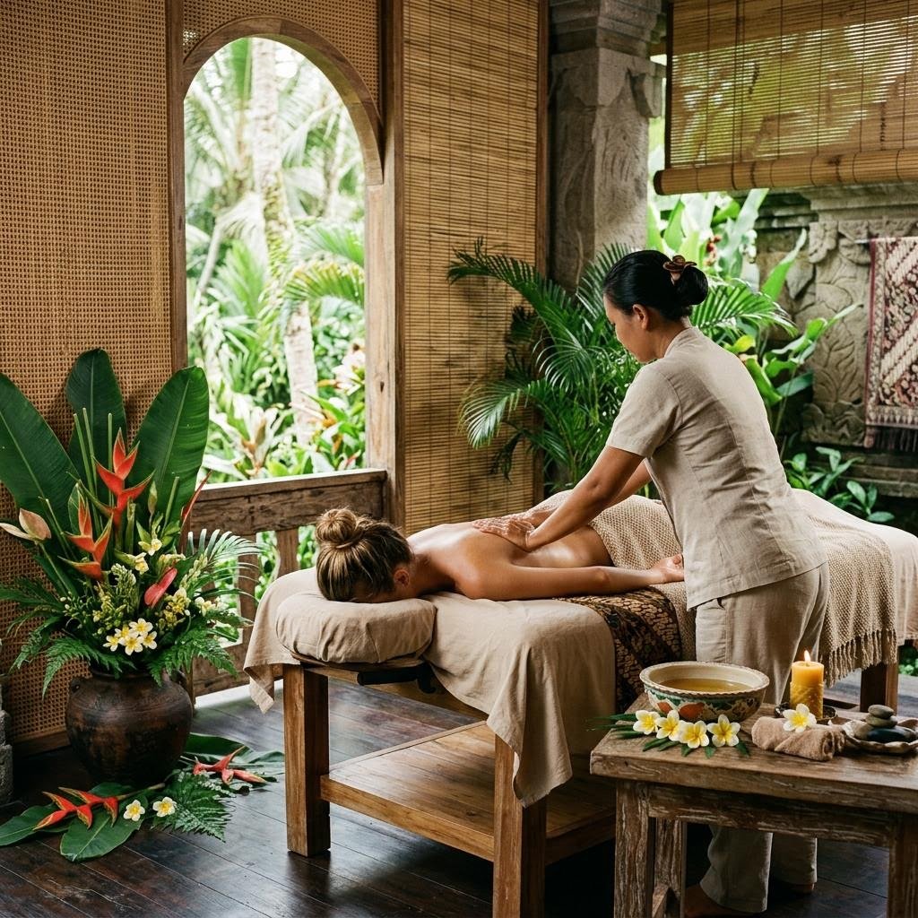 AI visual concept of a Balinese massage treatment setting