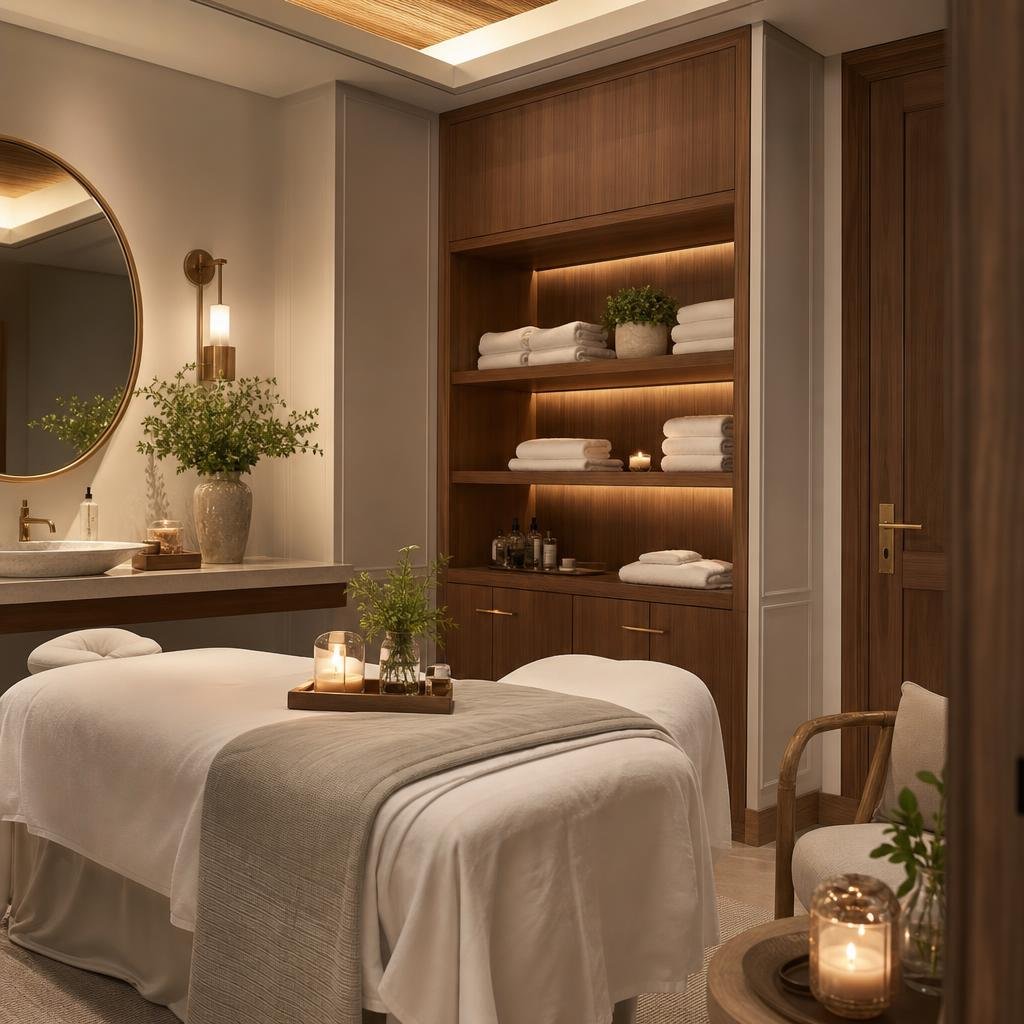 AI visual concept of a luxury Thai spa treatment room for Nava Luxury Thai Spa in Indiranagar Bengaluru