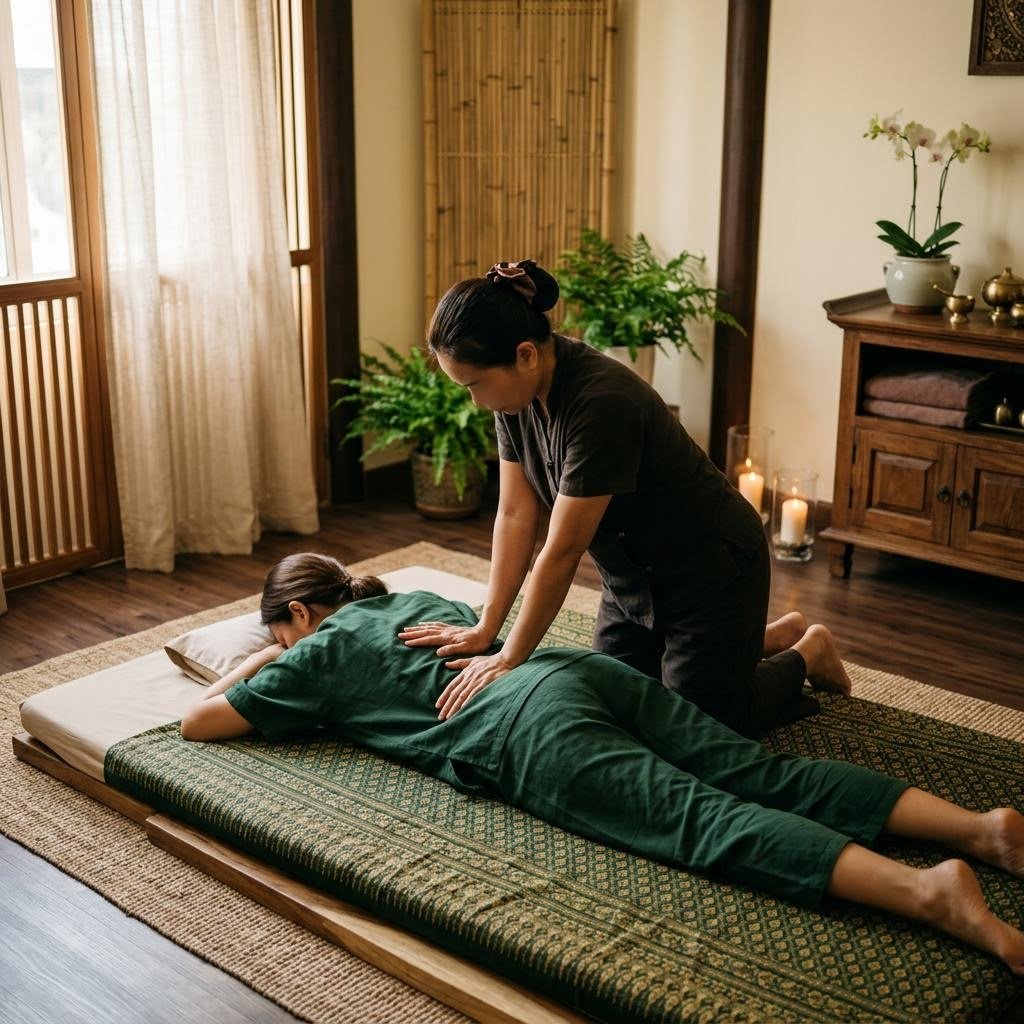 AI visual concept of a Thai dry massage treatment setting